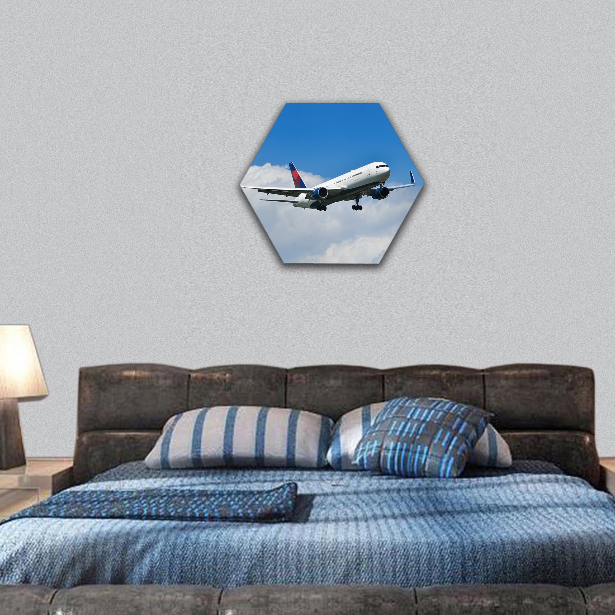 Aircraft approach and landing hexagonal canvas wall art