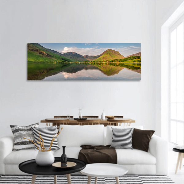 Sunset at calm lake panoramic canvas wall art