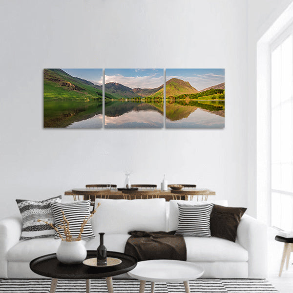 Sunset at calm lake panoramic canvas wall art
