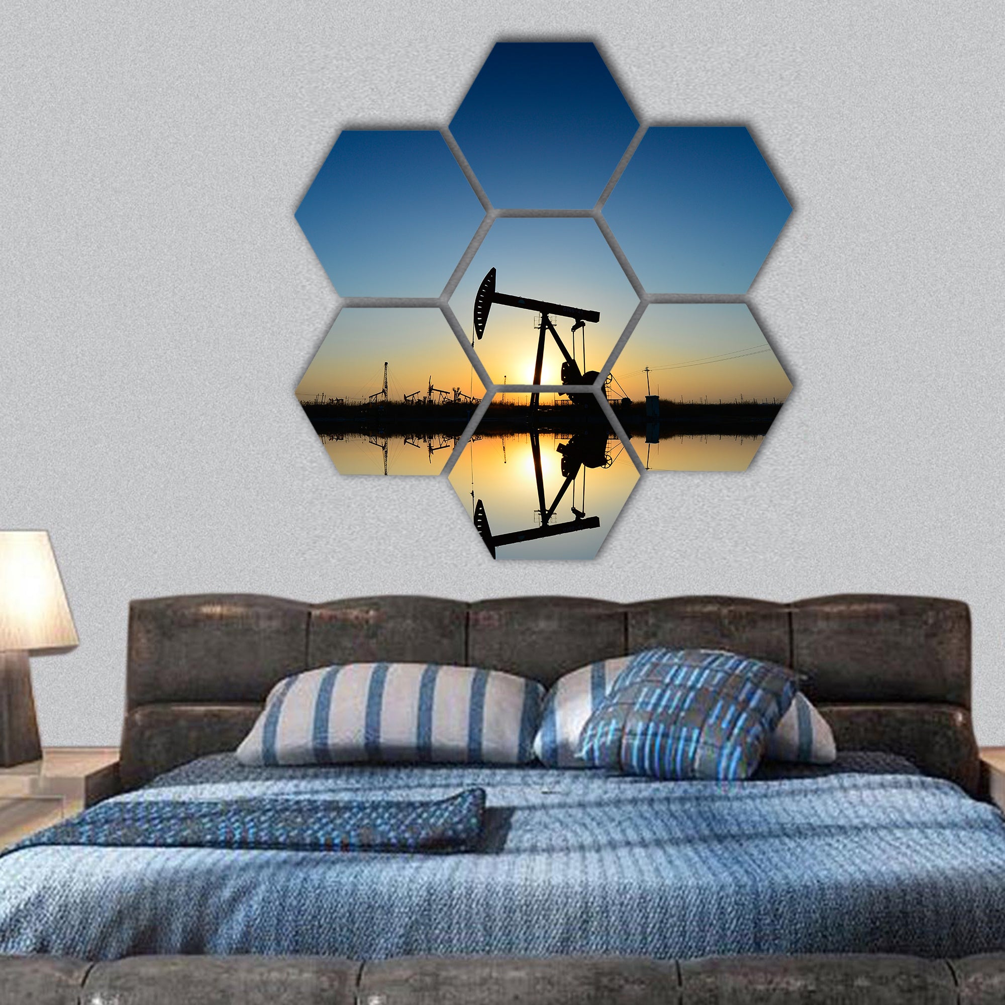 The oil pump hexagonal canvas wall art