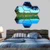 Beautiful forest lake with emerald water hexagonal canvas wall art