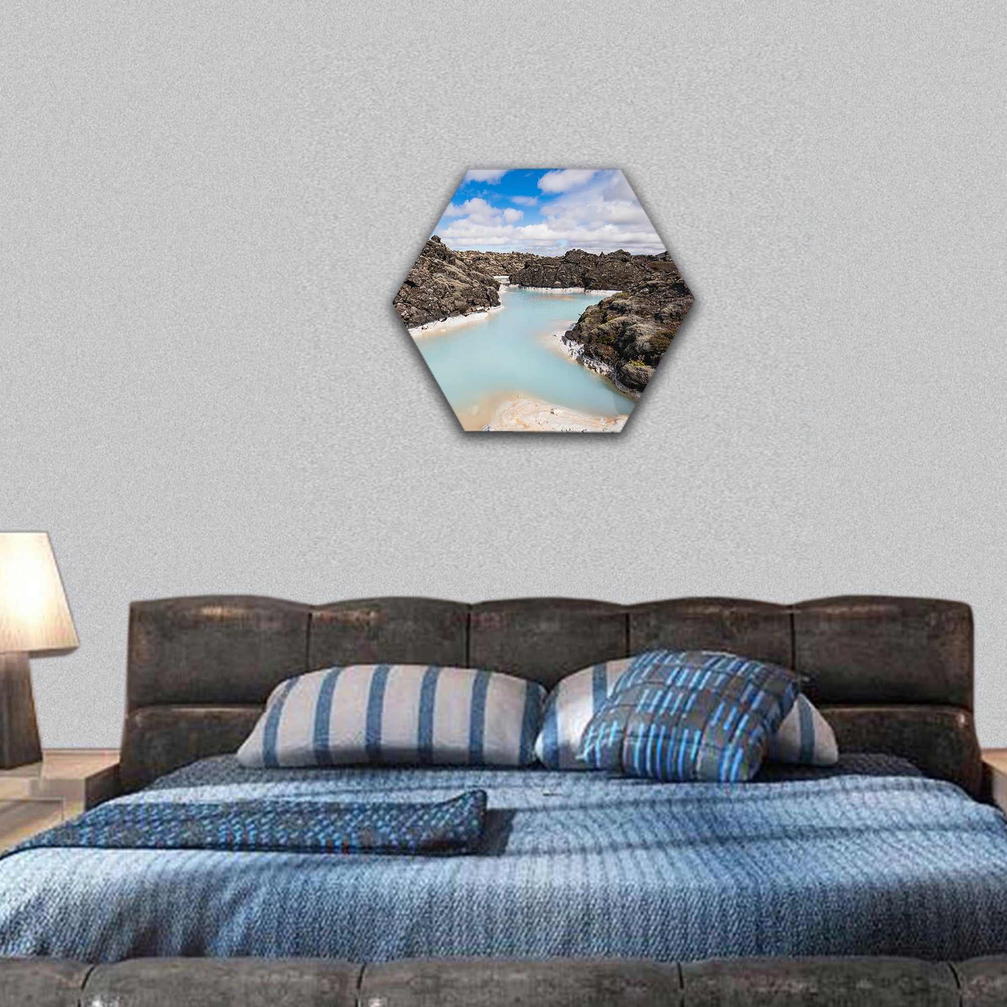 Water landscape in the famous blue lagoon Iceland hexagonal canvas wall art