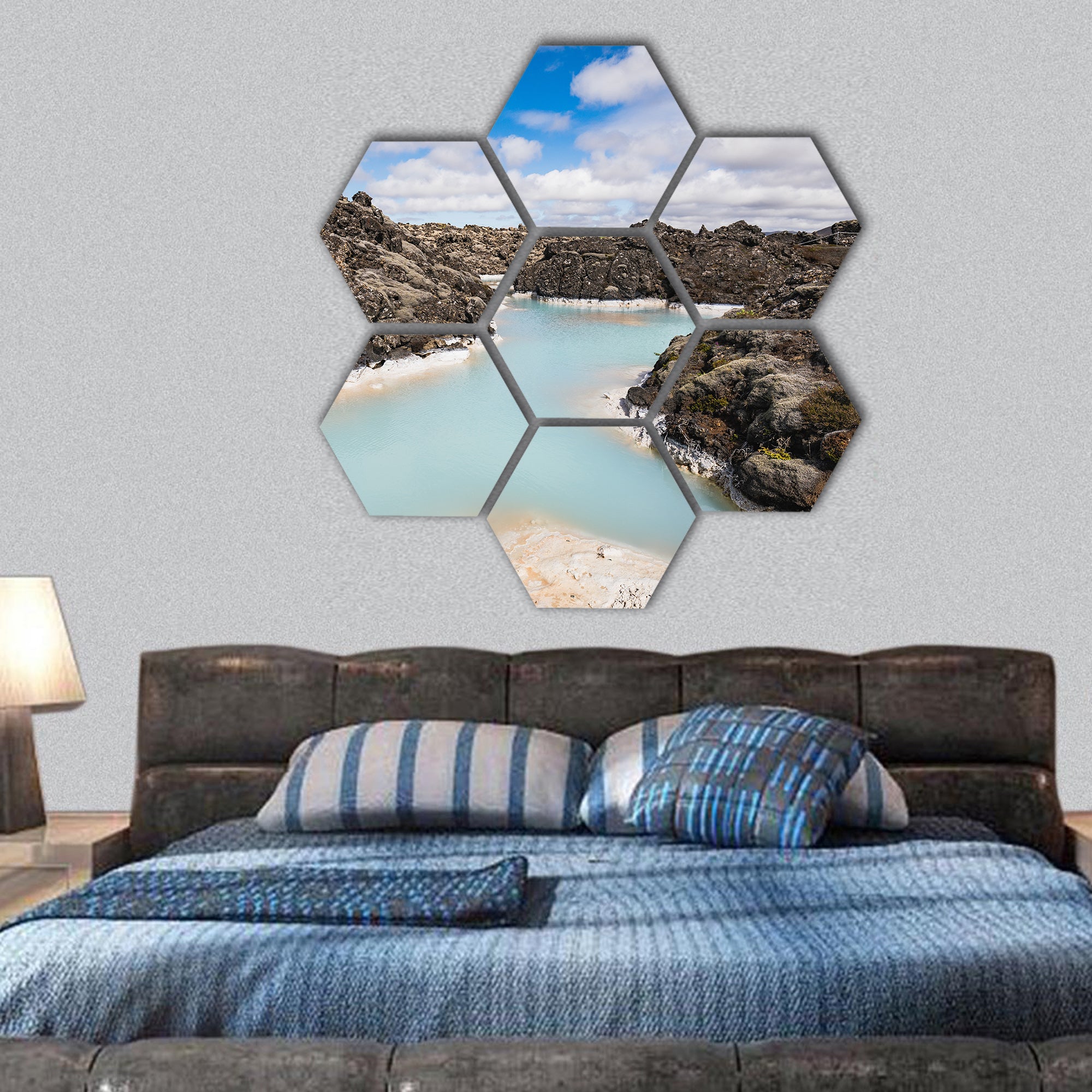 Water landscape in the famous blue lagoon Iceland hexagonal canvas wall art