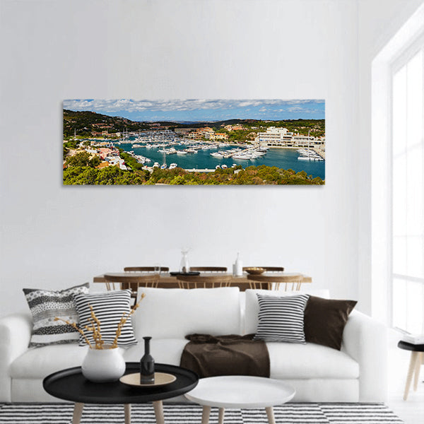 Scenic view to marina of Porto Cervo panoramic canvas wall art