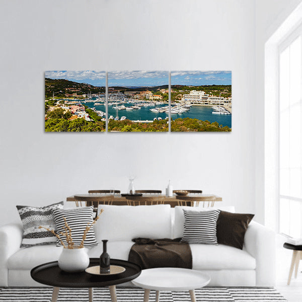Scenic view to marina of Porto Cervo panoramic canvas wall art