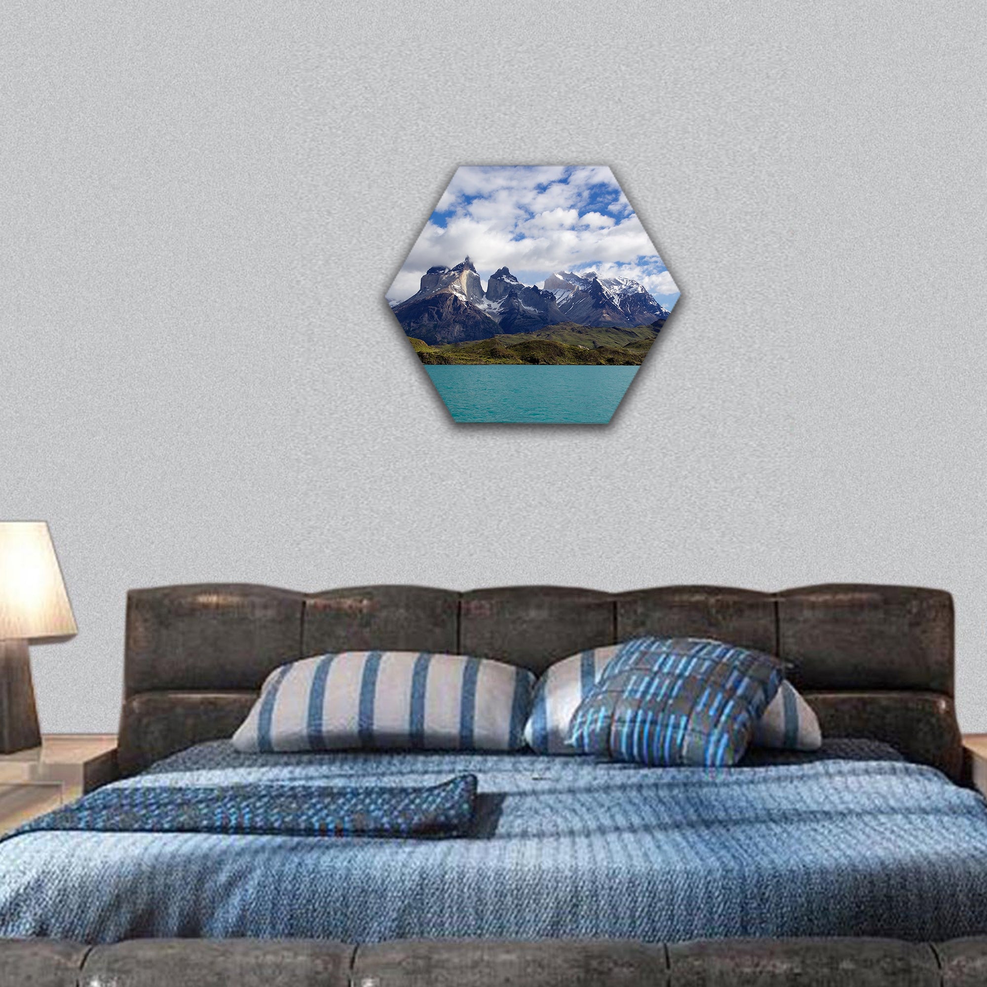 Lake Pehoe in Torres del Paine National Park  hexagonal canvas wall art