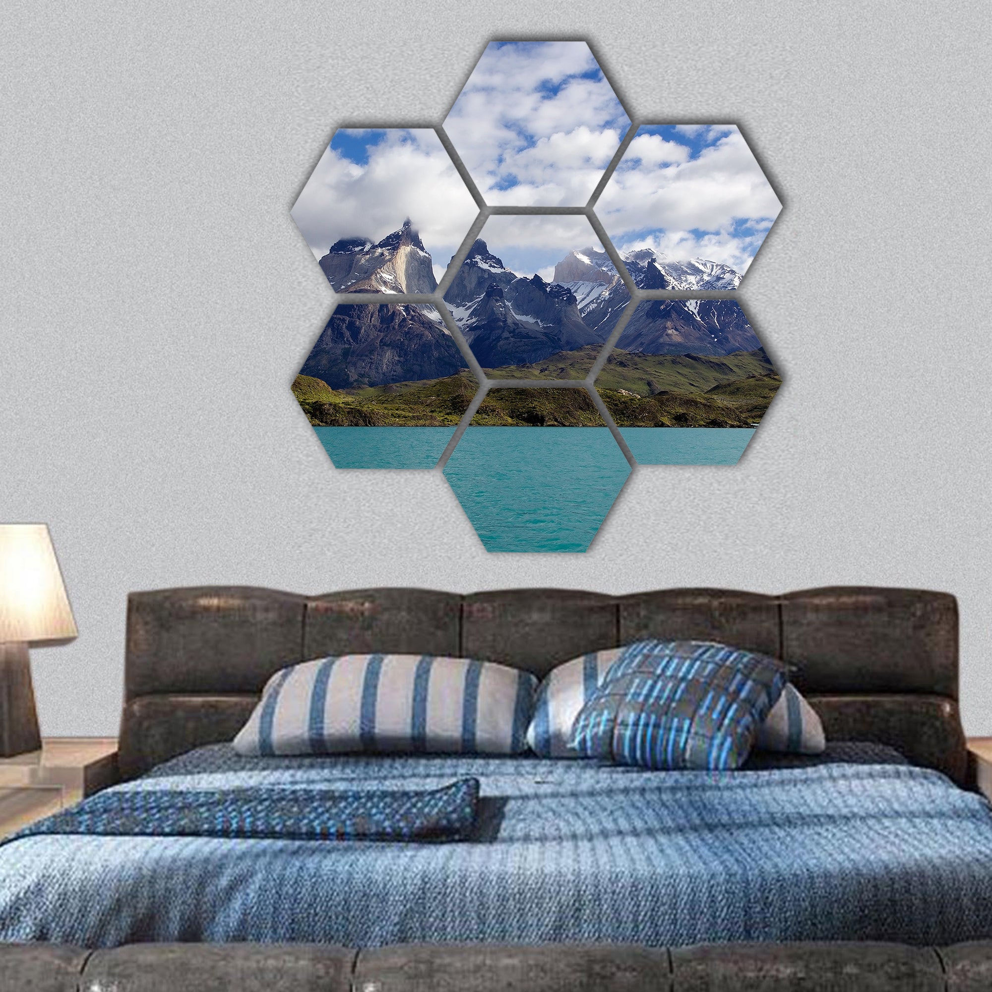 Lake Pehoe in Torres del Paine National Park  hexagonal canvas wall art