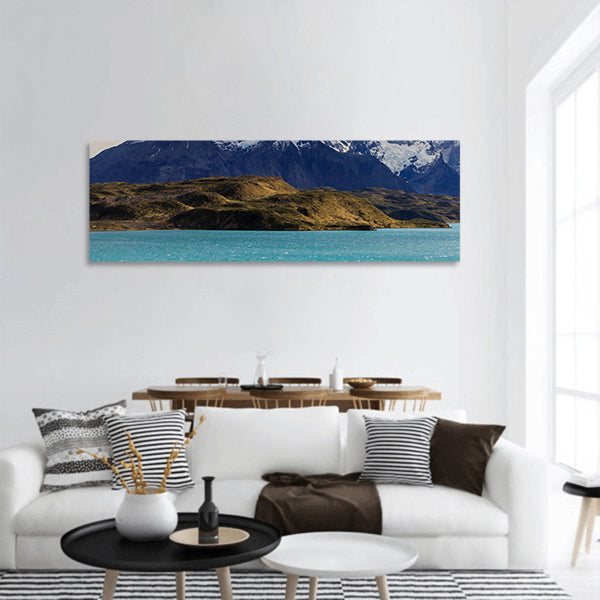 Turquoise waters of Lake Pehoe panoramic canvas wall art