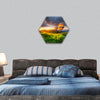 Air ballon above mountains at the summer time hexagonal canvas wall art