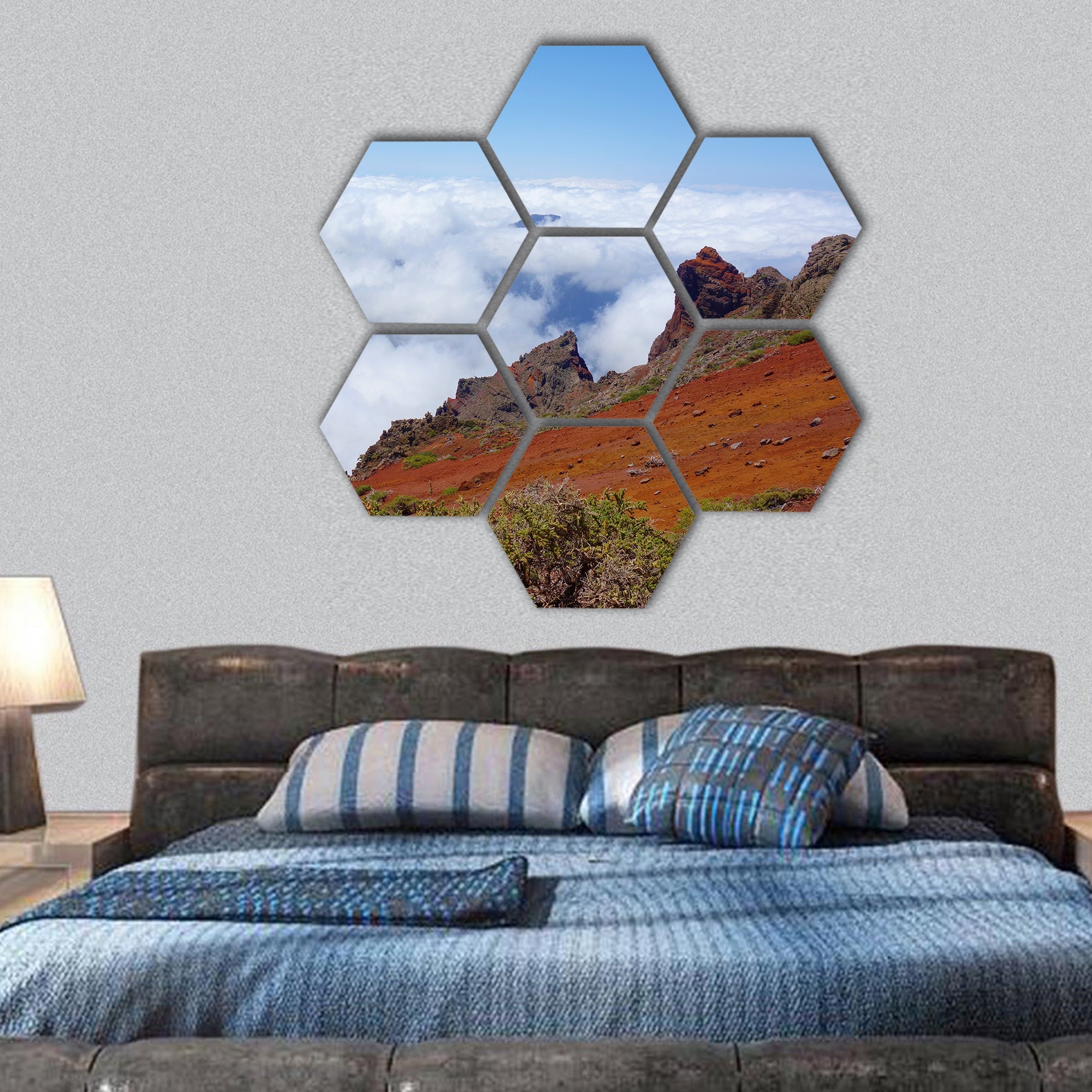 Hiking trail Volcanos in La Palma island, Spain hexagonal canvas wall art