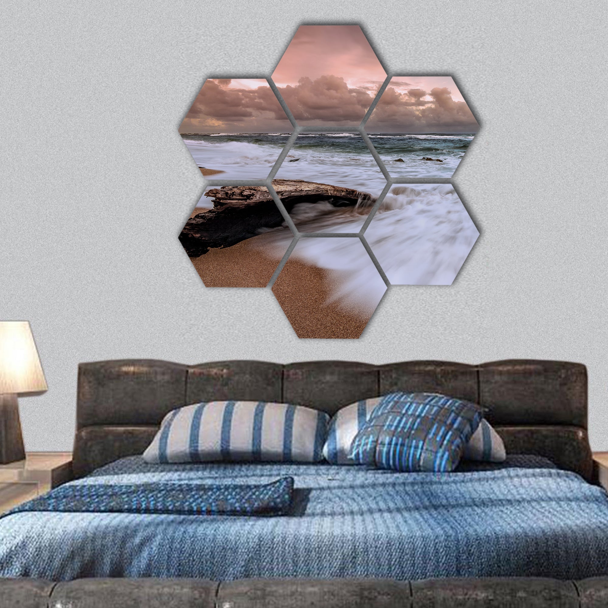 Kauai Hawaii Sunset at the Beach hexagonal canvas wall art