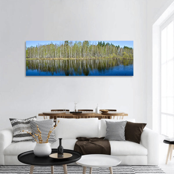 Spring river landscape panoramic canvas wall art