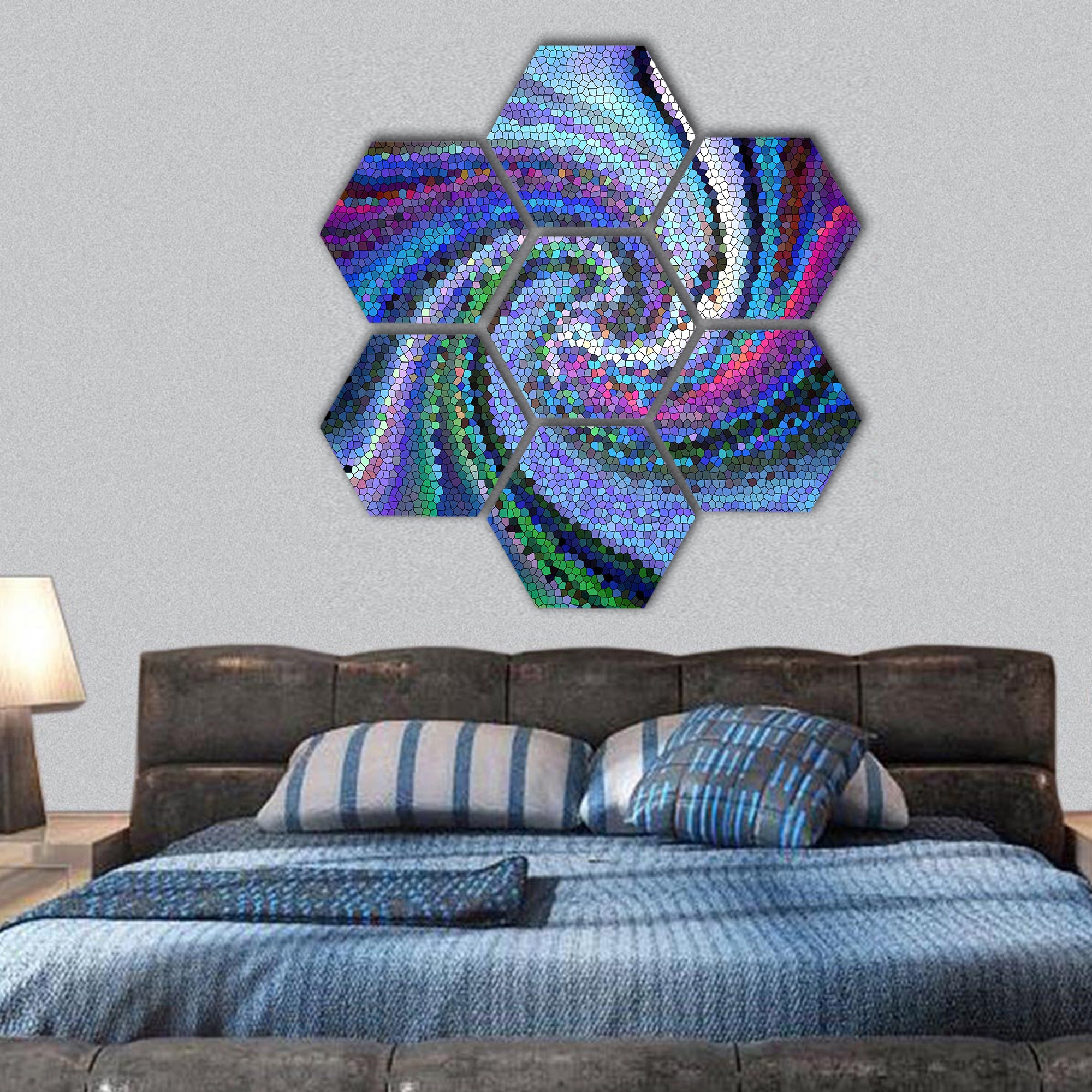 Stained glass and lighting effects hexagonal canvas wall art