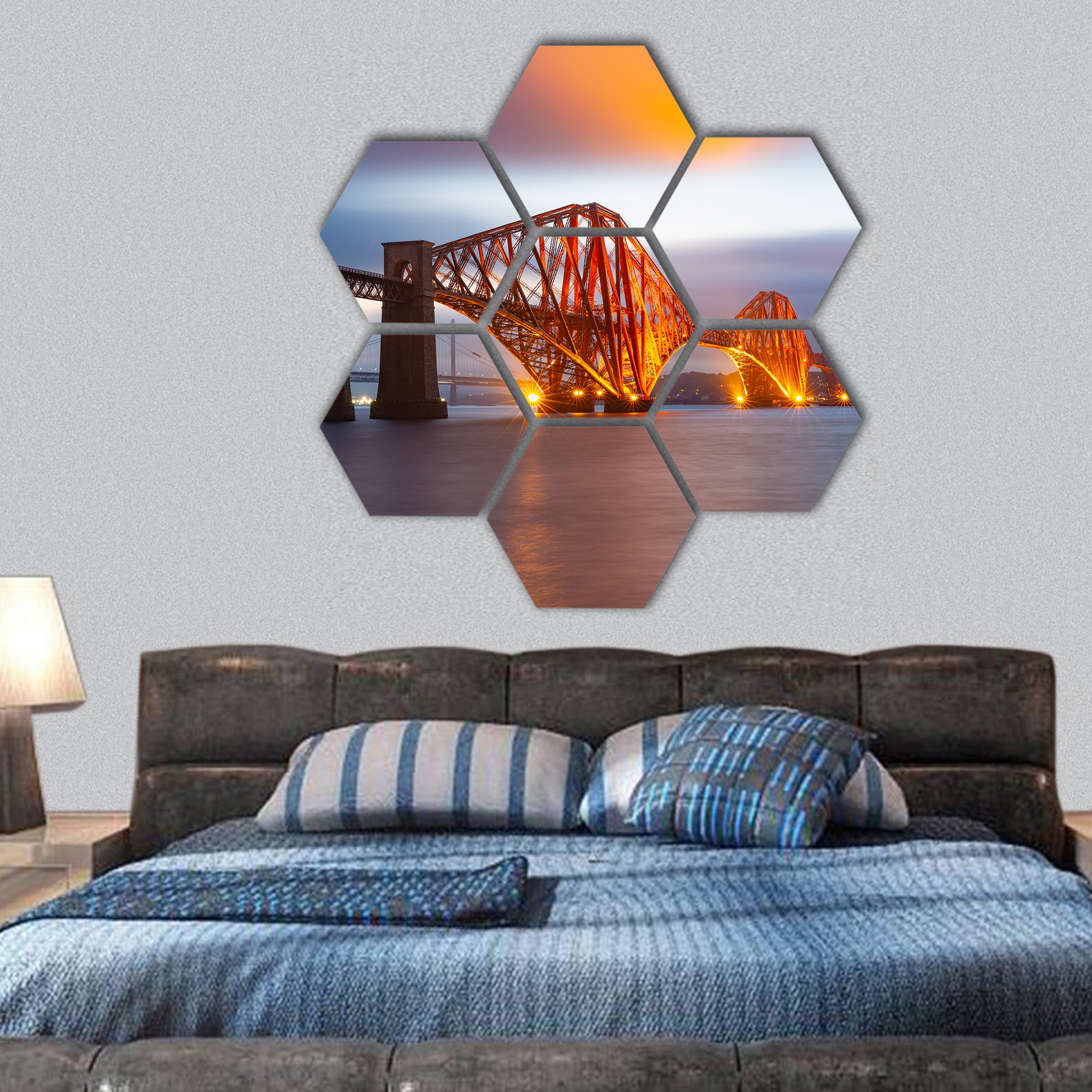 Evening view Forth Bridge, Scotland hexagonal canvas wall art
