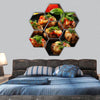 Mushrooms and vegetables hexagonal canvas wall art