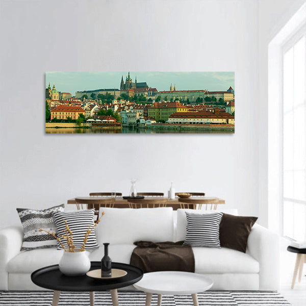 Scenic view on Vltava river panoramic canvas wall art