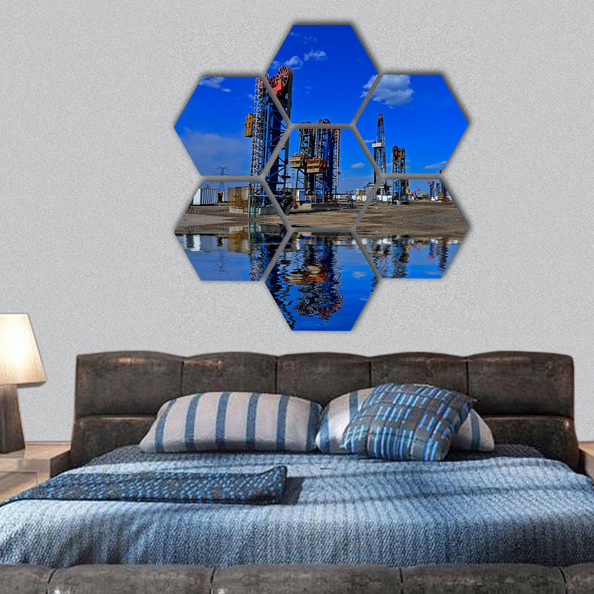 Oil pump hexagonal canvas wall art
