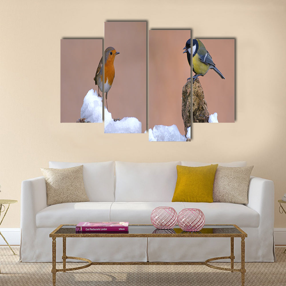 Robin and Great tit Multi panel canvas wall art