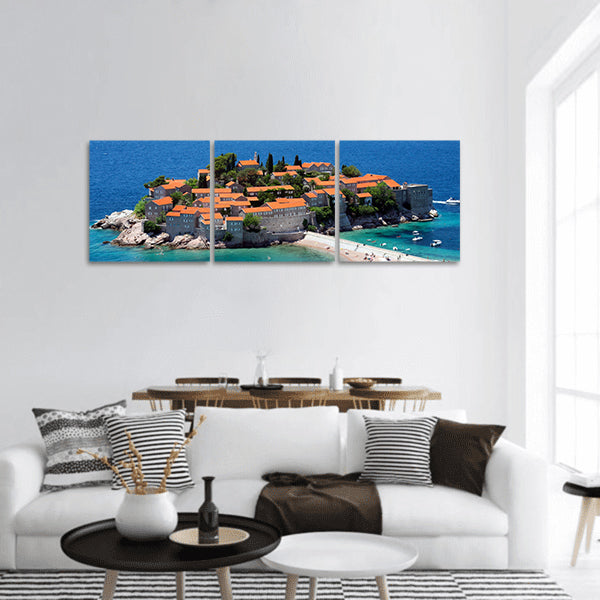 Sveti Stefan in daylight, top view Panoramic Canvas Wall Art