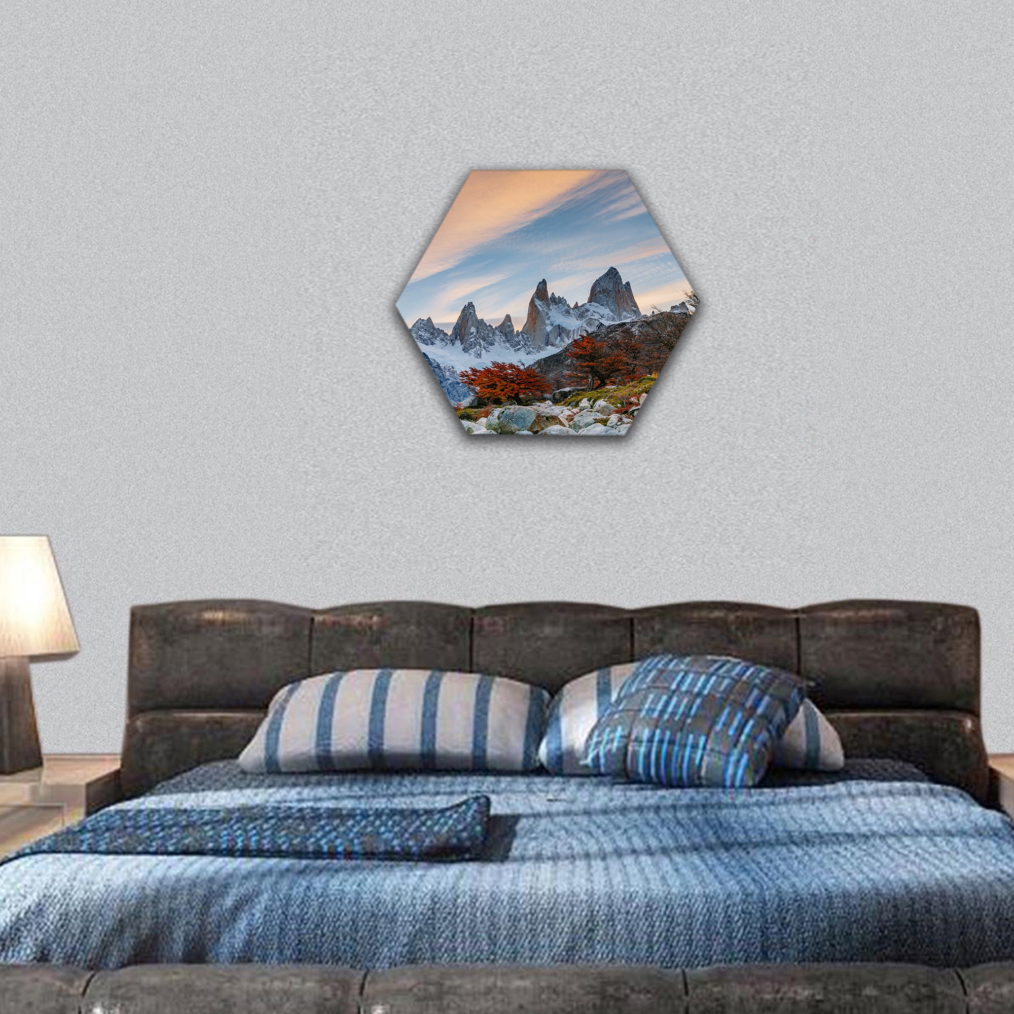 Mount Fitzroy , Argentine Patagonia in Autumn hexagonal canvas wall art