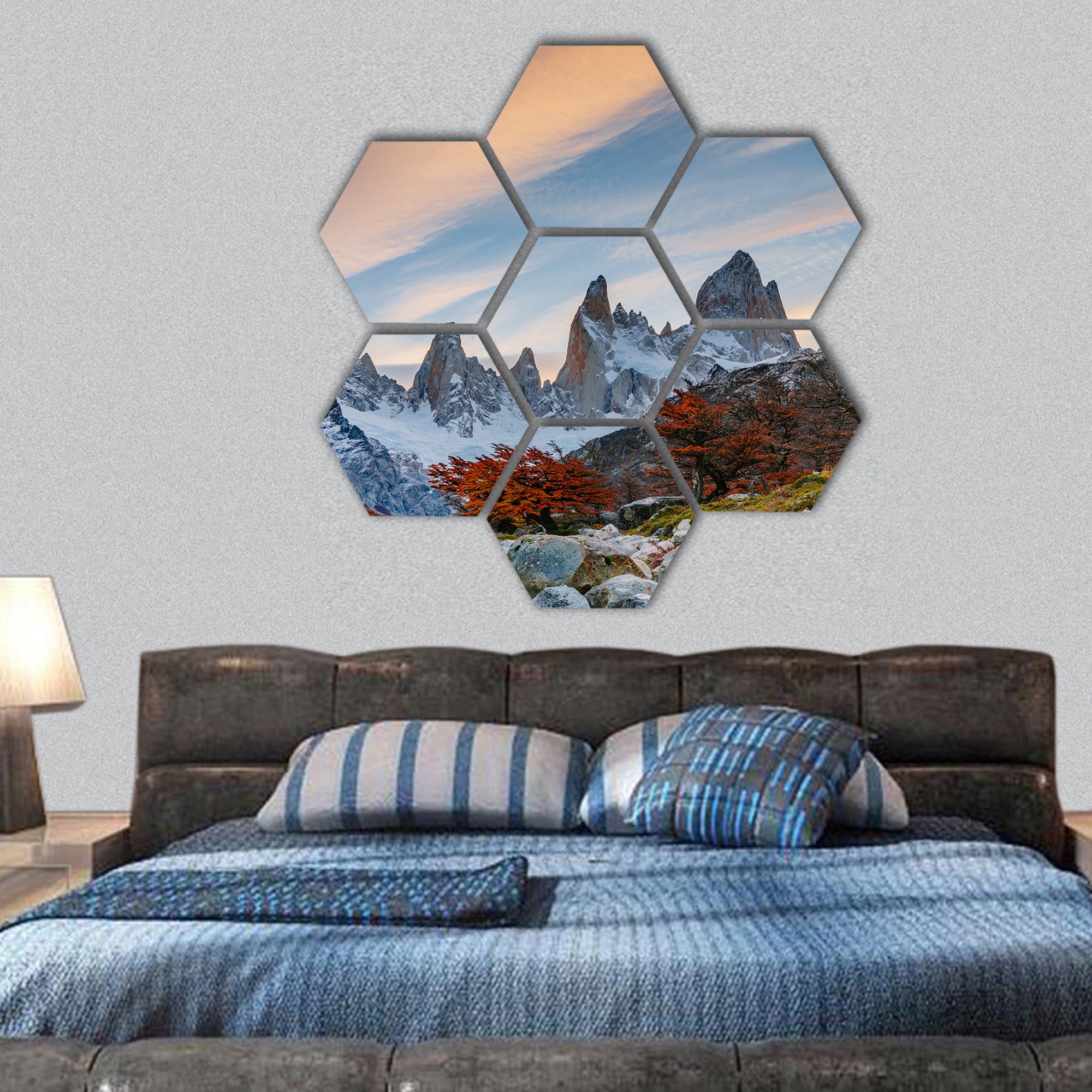 Mount Fitzroy , Argentine Patagonia in Autumn hexagonal canvas wall art