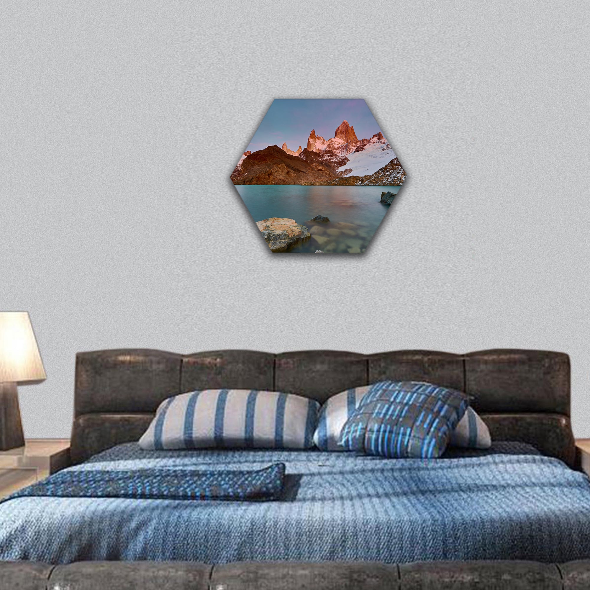 Mount Fitzroy during sunrise hexagonal canvas wall art