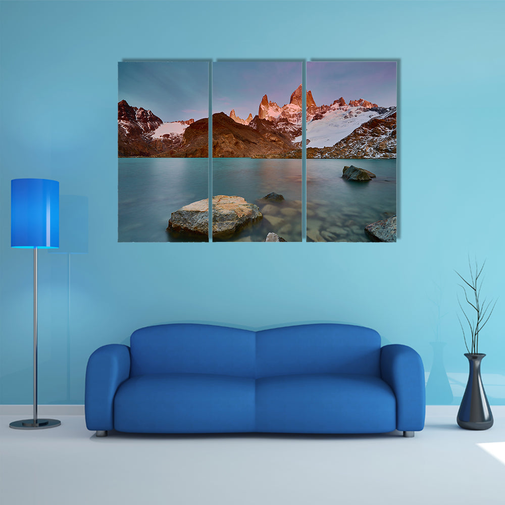 View of Mount Fitzroy during sunrise Argentine Patagonia in Autumn Multi panel canvas wall art
