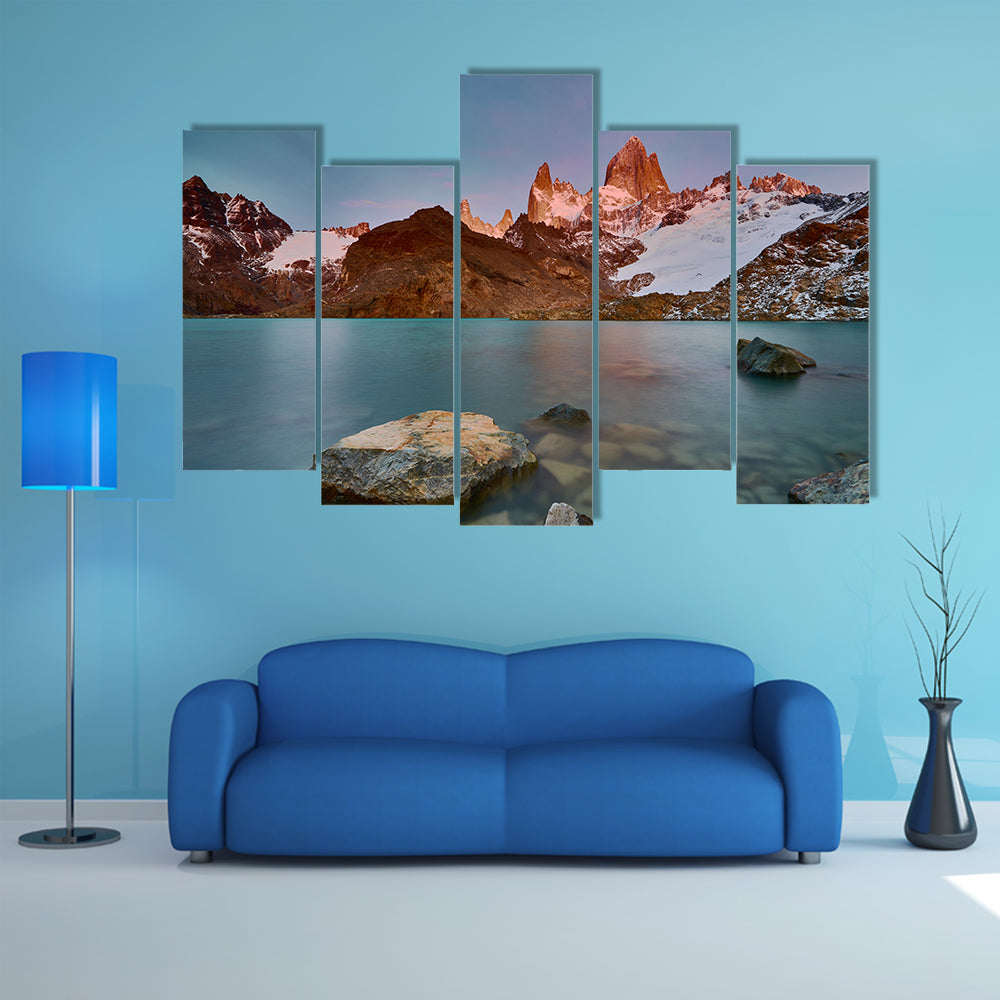 View of Mount Fitzroy during sunrise Argentine Patagonia in Autumn Multi panel canvas wall art