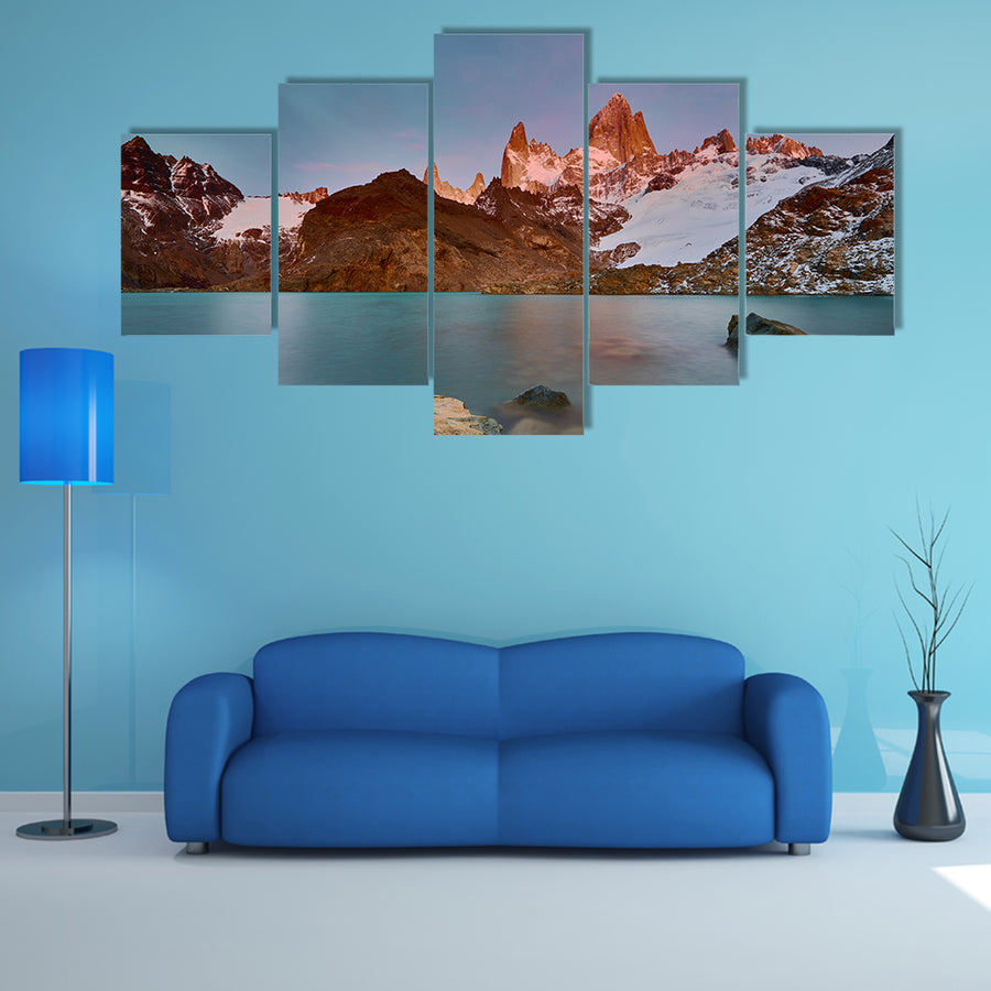 View of Mount Fitzroy during sunrise Argentine Patagonia in Autumn Multi panel canvas wall art