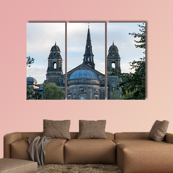The facade of The Parish Church of St Cuthbert in Edinburgh multi panel canvas wall art