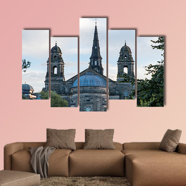The facade of The Parish Church of St Cuthbert in Edinburgh multi panel canvas wall art