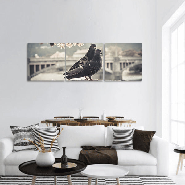 Couple of doves panoramic canvas wall art