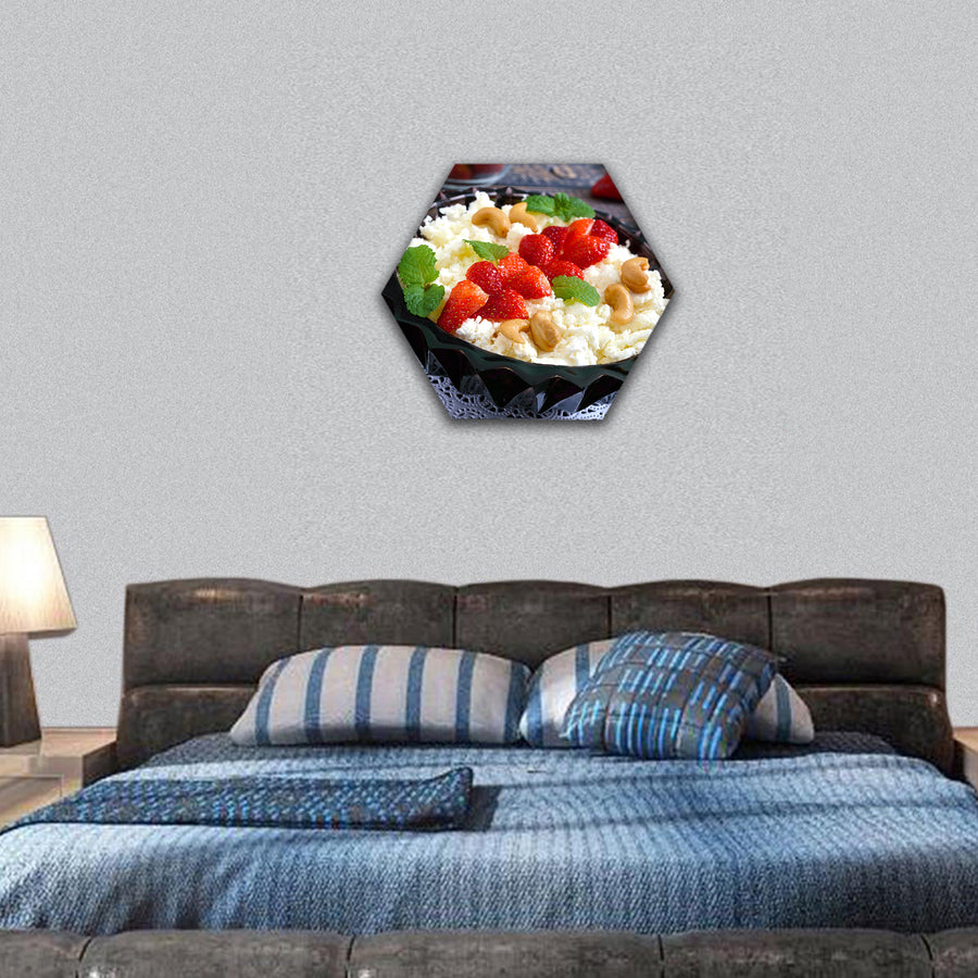 Cheese with strawberries hexagonal canvas wall art