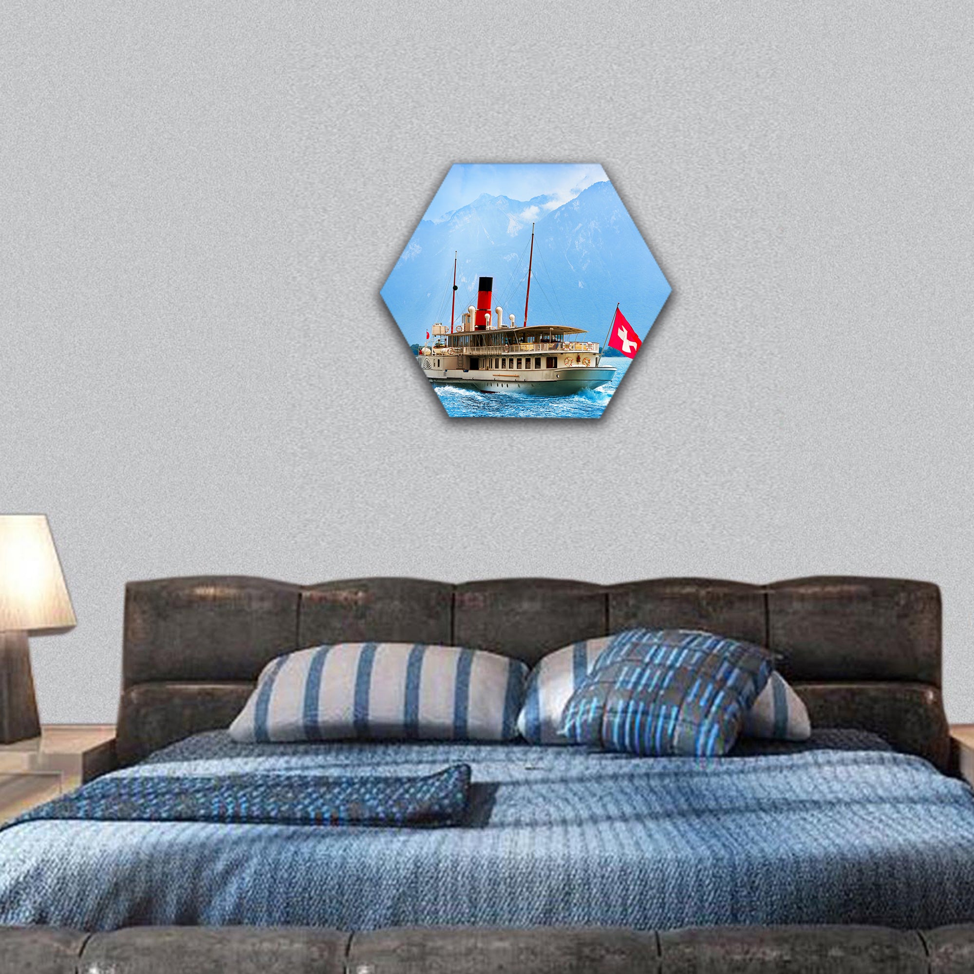 Geneve Lake Leman, Steamer ship Switzerland hexagonal canvas wall art