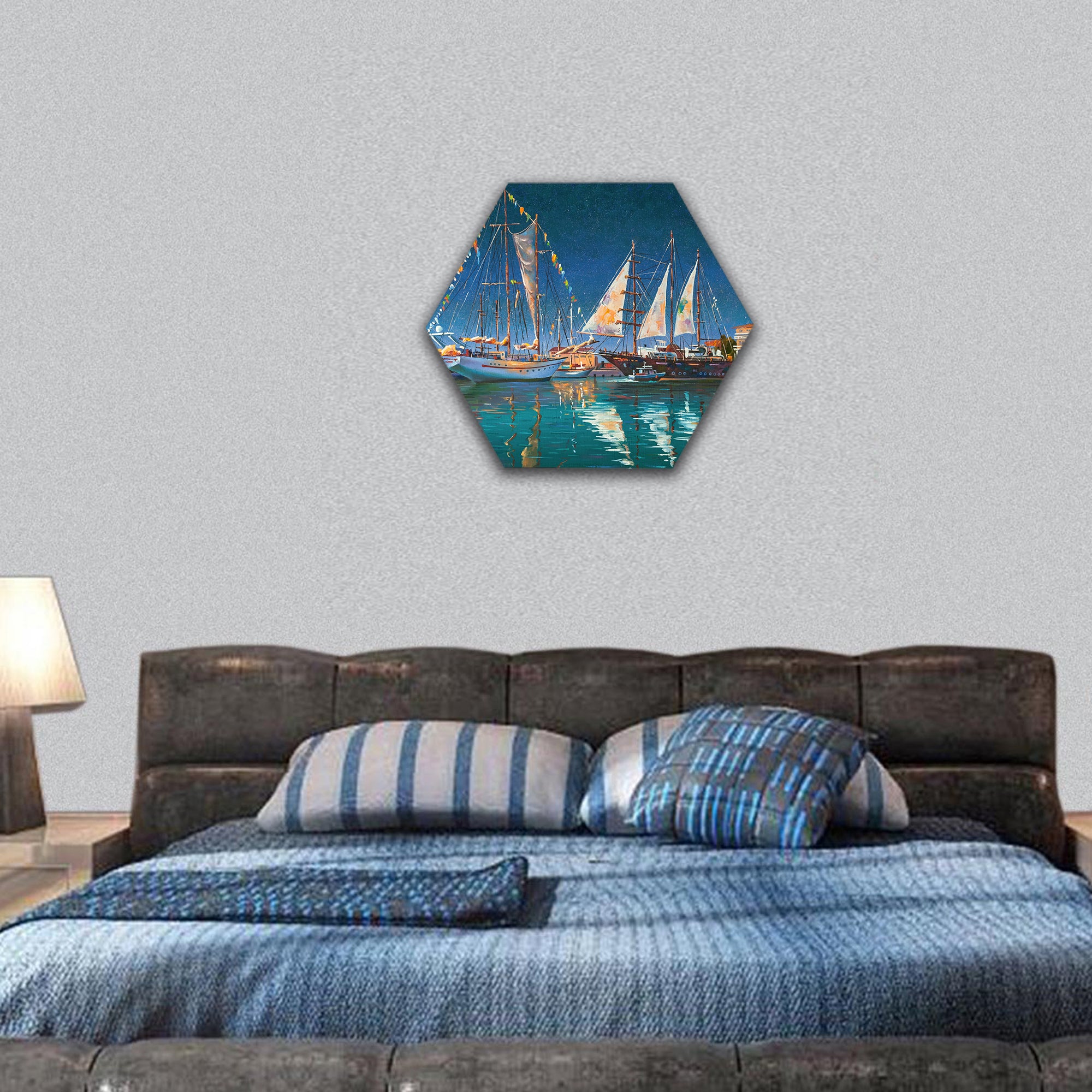 Big yachts in Sochi hexagonal canvas wall art