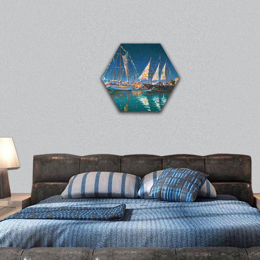 Big yachts in Sochi hexagonal canvas wall art