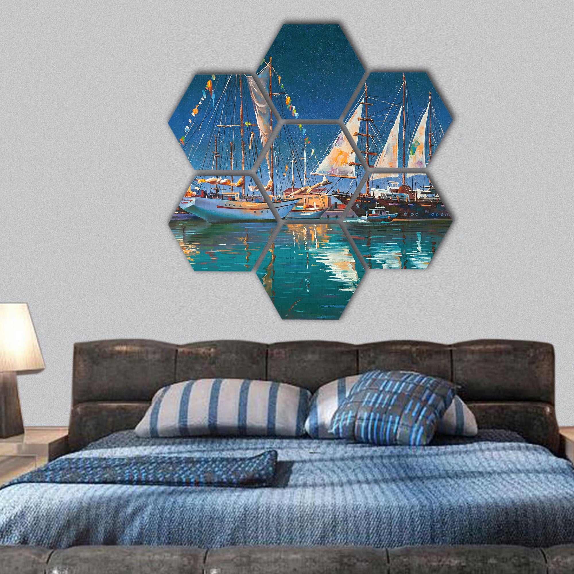 Big yachts in Sochi hexagonal canvas wall art