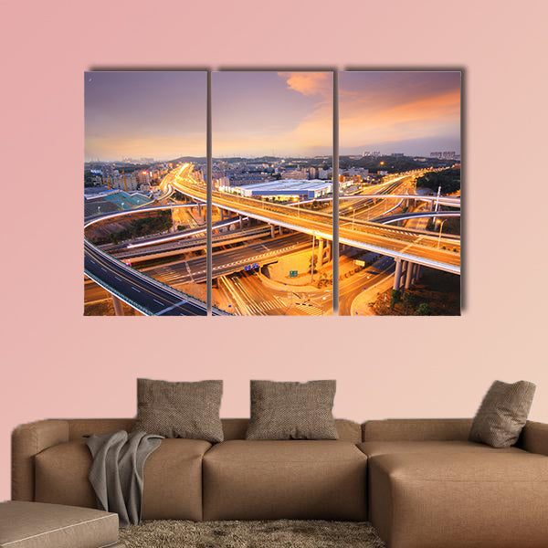 Beautiful overpass in the night multi panel canvas wall art