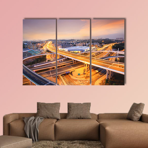 Beautiful overpass in the night multi panel canvas wall art