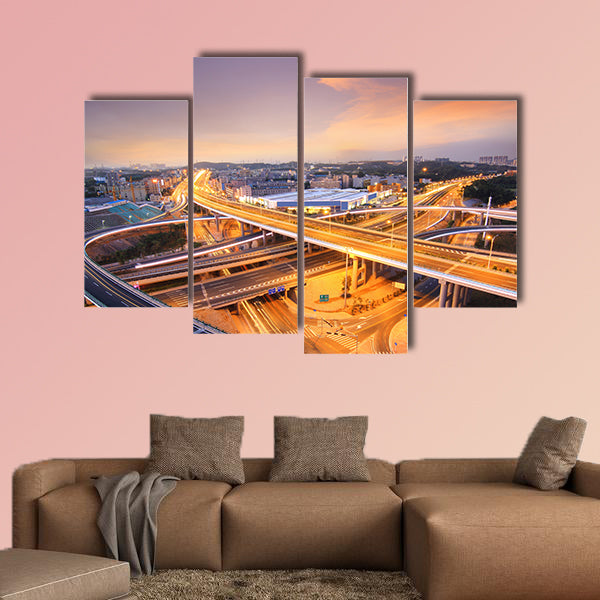 Beautiful overpass in the night multi panel canvas wall art