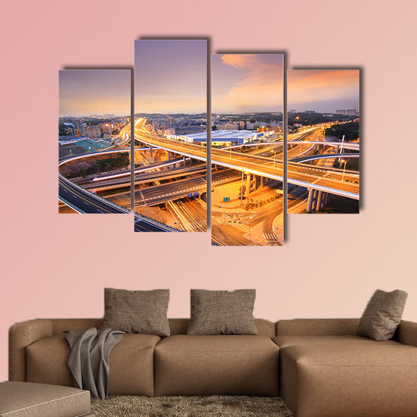 Beautiful overpass in the night multi panel canvas wall art
