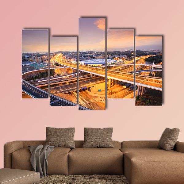 Beautiful overpass in the night multi panel canvas wall art