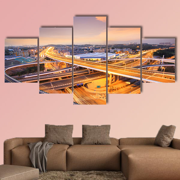 Beautiful overpass in the night multi panel canvas wall art