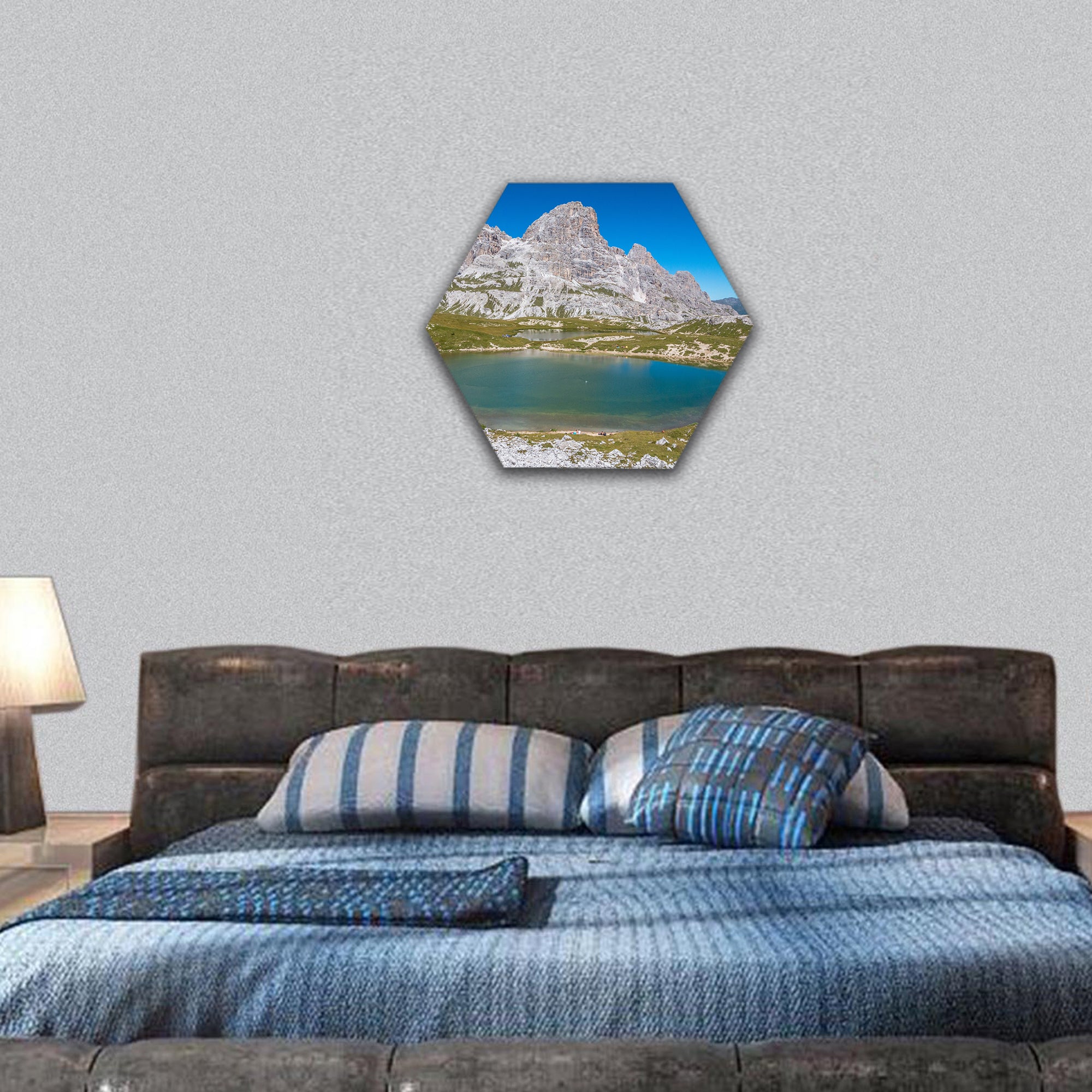 Tre cime Lake in Dolomites Italy hexagonal canvas wall art