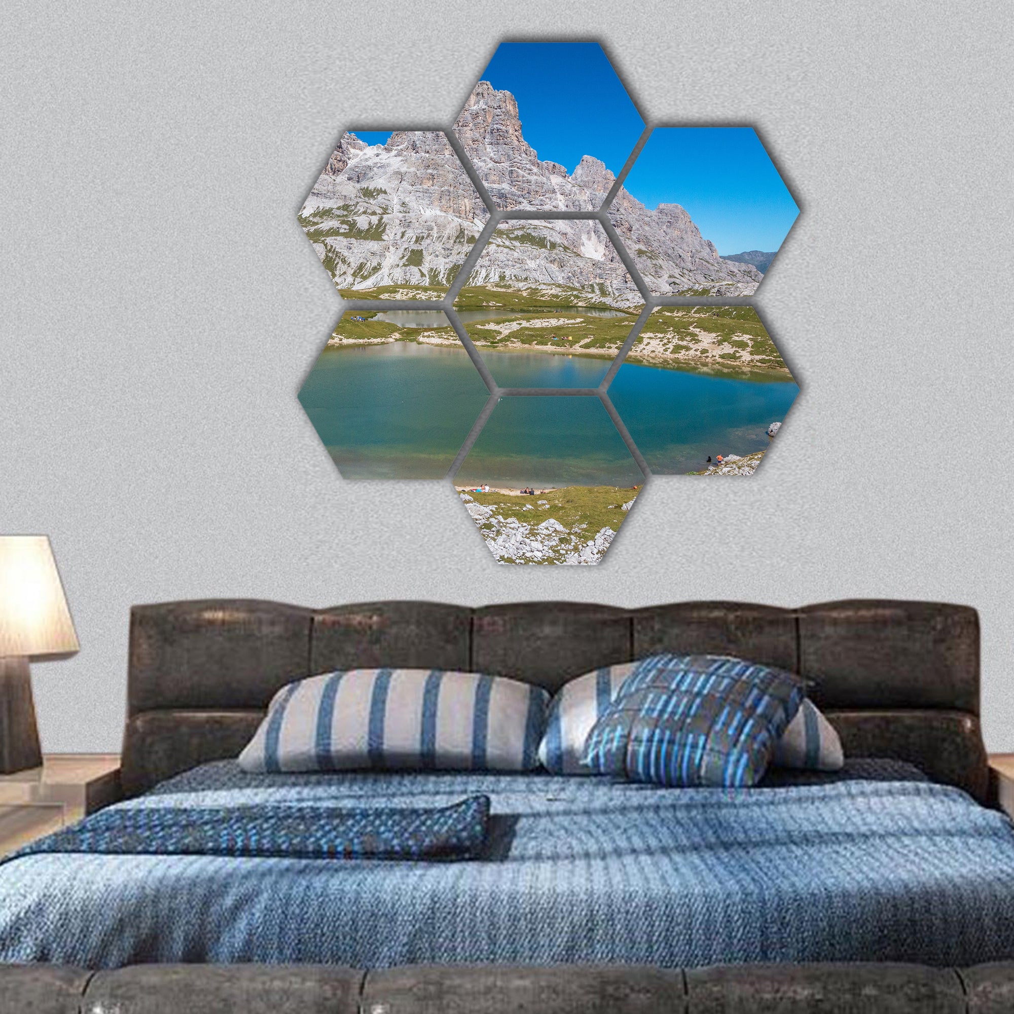 Tre cime Lake in Dolomites Italy hexagonal canvas wall art