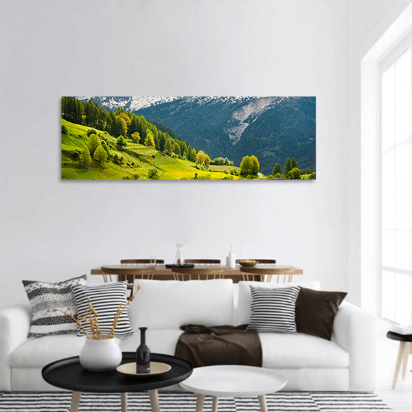 View over summer colors in alpine panoramic canvas wall art
