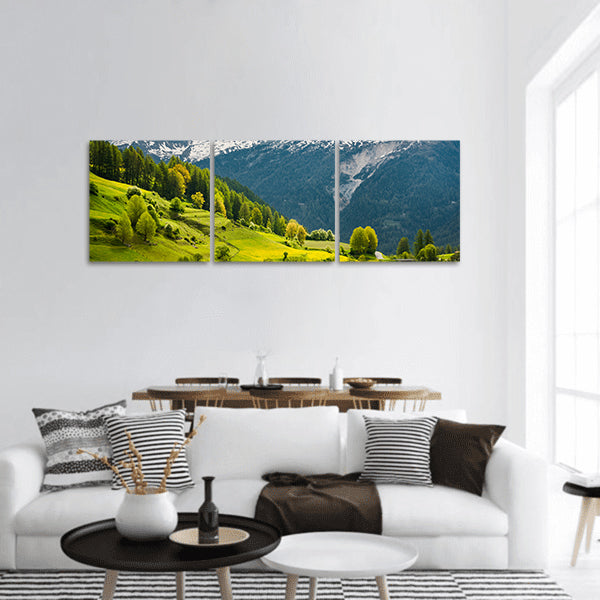 View over summer colors in alpine panoramic canvas wall art