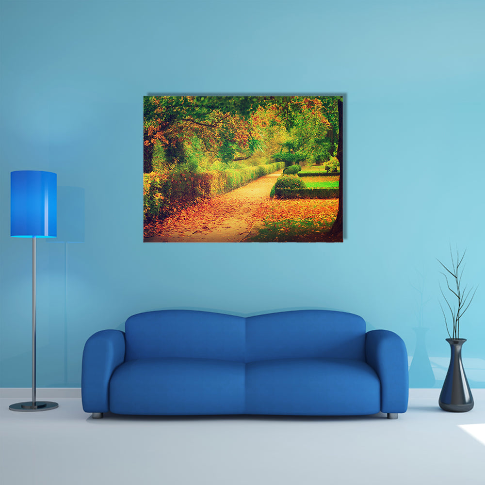 The Elegance Of The Autumn Leaves And Trees In A Beautiful Park Multi Panel Canvas Wall Art