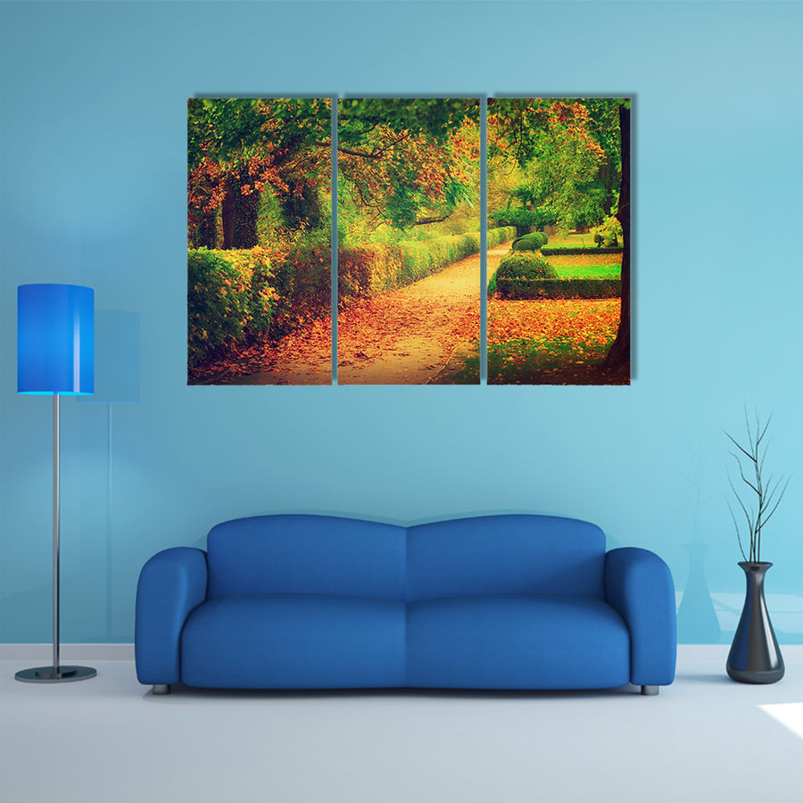 The Elegance Of The Autumn Leaves And Trees In A Beautiful Park Multi Panel Canvas Wall Art