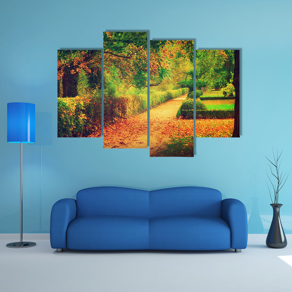 The Elegance Of The Autumn Leaves And Trees In A Beautiful Park Multi Panel Canvas Wall Art